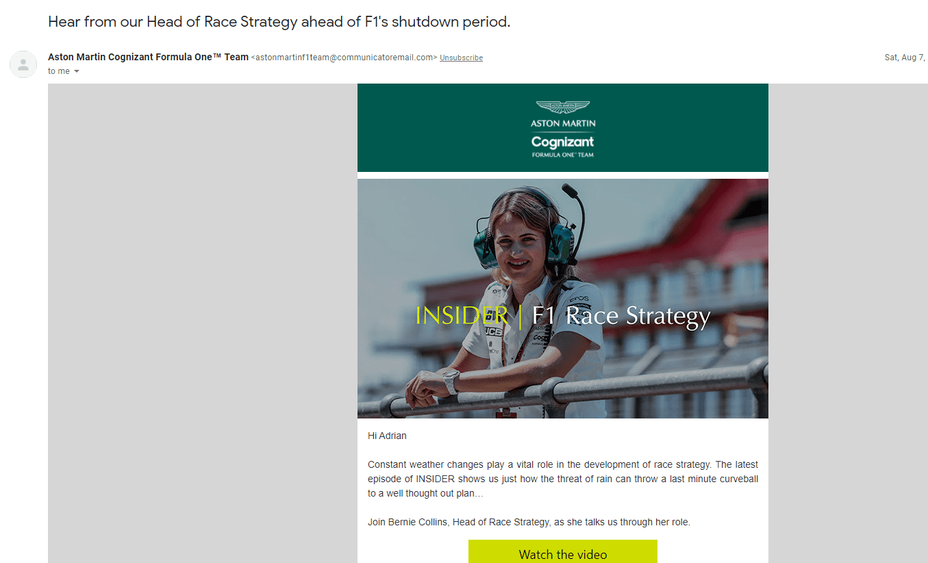 screenshot of a company story email