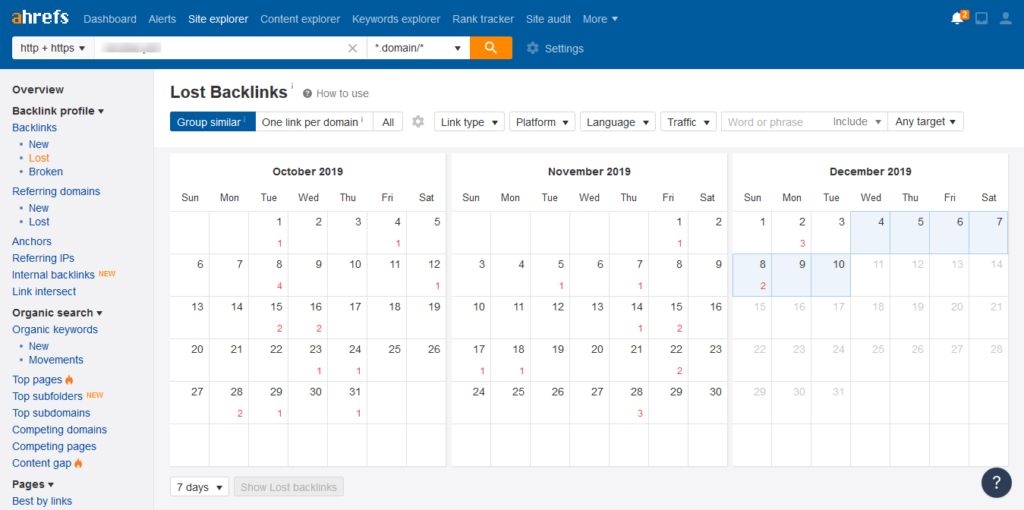 Ahrefs Lost Backlinks Screenshot