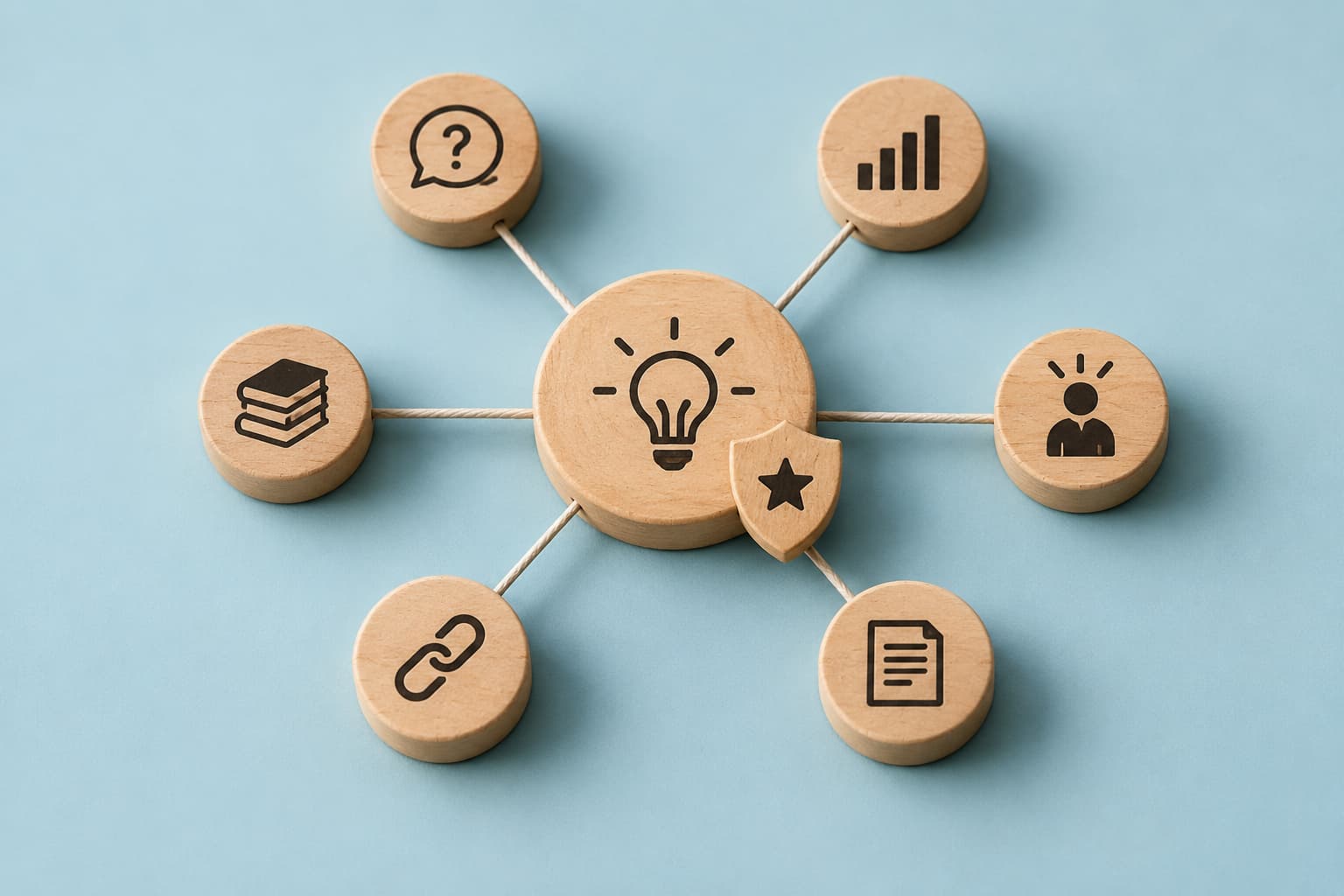 Connected content topics, research, expert insights, and references building topical authority and trust around a central subject